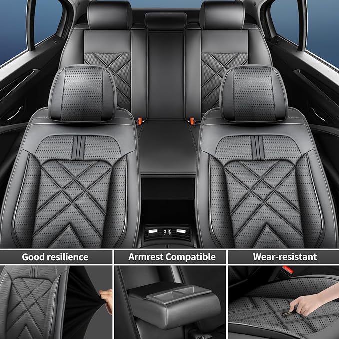 CX-7 Car Seat Covers Custom Fit for Mazda CX-7 2007-2012, Full Coverage Premium Leather Waterproof Breathable Seat Covers, Automotive Seat Protectors, Airbag Compatible(2 Front Seats, Black)