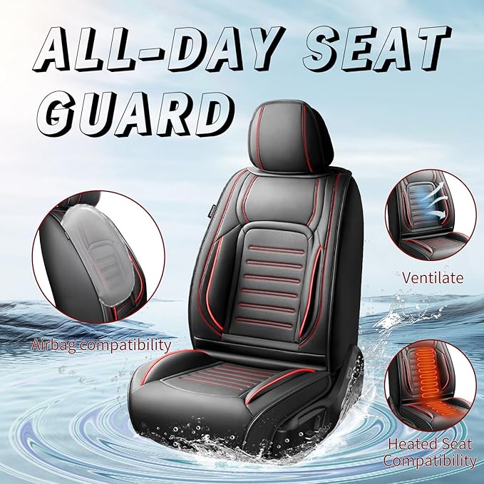 Fit Tucson Premium Leather Car Seat Covers Compatible with Hyundai Tucson 2010-2024 2026, Breathable, Wear Resistant, Airbag Compatible, All-Weather & Full Coverage, Full Set Red Line Black