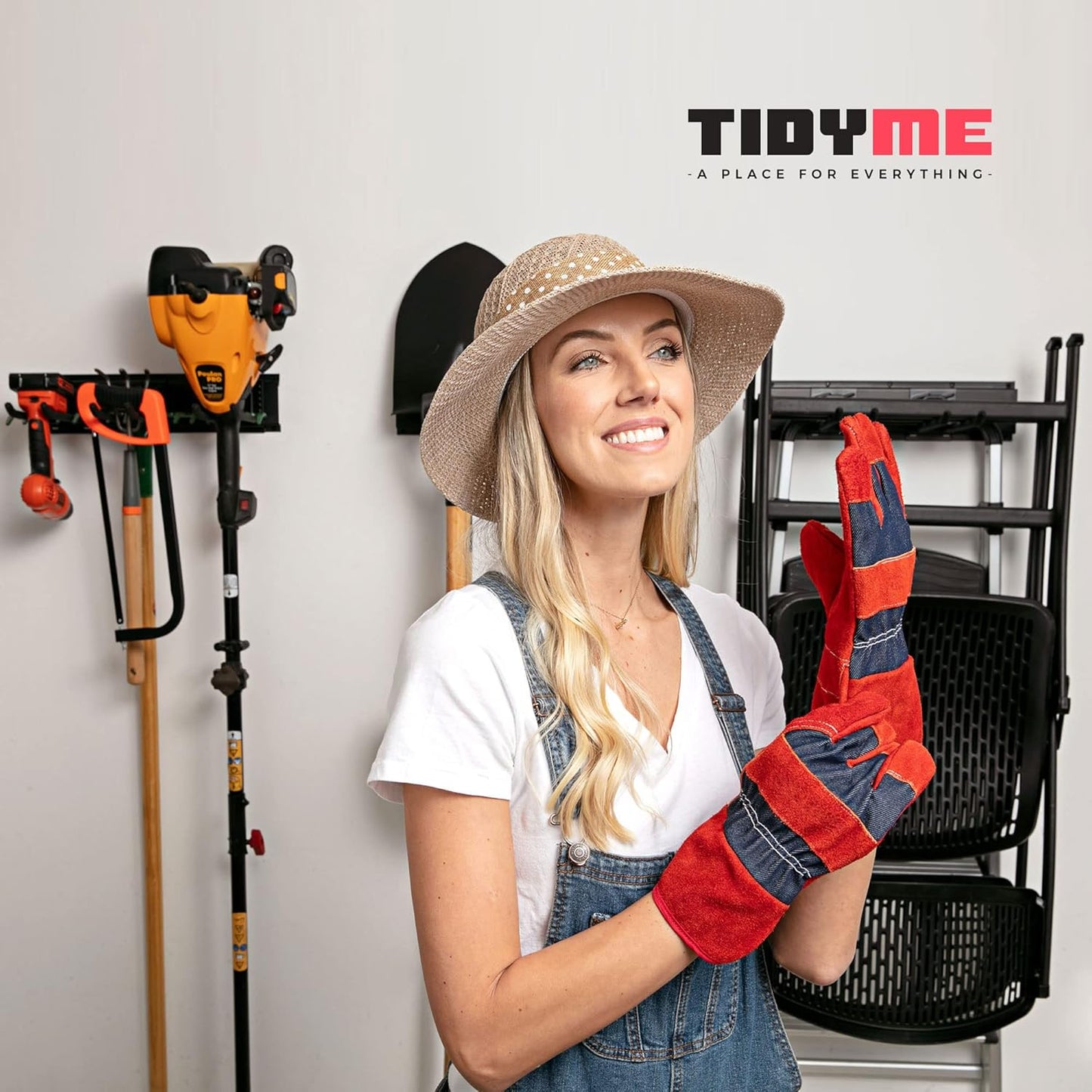 Garage Tool Organizer Wall Mount | 64-Inch Garage Wall Organizer & Folding Chair Rack | Heavy-Duty Tool Hanger System | 12-Piece Kit with 4 Steel Rails & 8 Adjustable Hooks | 400 lbs Capacity