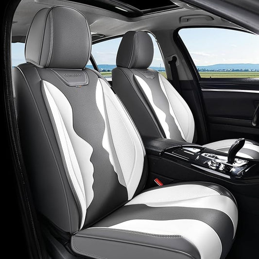 Coverado Car Seat Covers, Front Covers for Cars, Car Seat Cover Front Seats, Automotive Seat Cover, Waterproof, Leather Car Seat Cushion, Universal Interior Seat Protectors for Most Cars Black