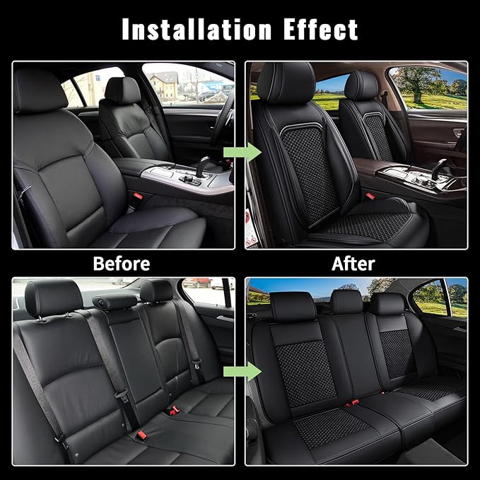 Car Seat Covers Full Set for Nissan Maxima 2011-2025 2026 - Breathable Cooling Ice Silk Leather Seat Cover - 5 Seats Vehicle Seat Covers Protector Seat Cushion Auto Accessories (Black)