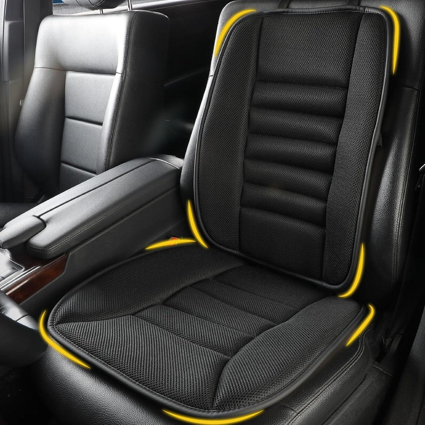 Car Seat Cushion with Back Support Pillow, Comfy Lumbar Support & Seat Cushion, Memory Foam Driving Pillow for Back-Sciatica Pain Relief, Auto Pad Suitable for Car, Truck, SUV - 4D Mesh Black