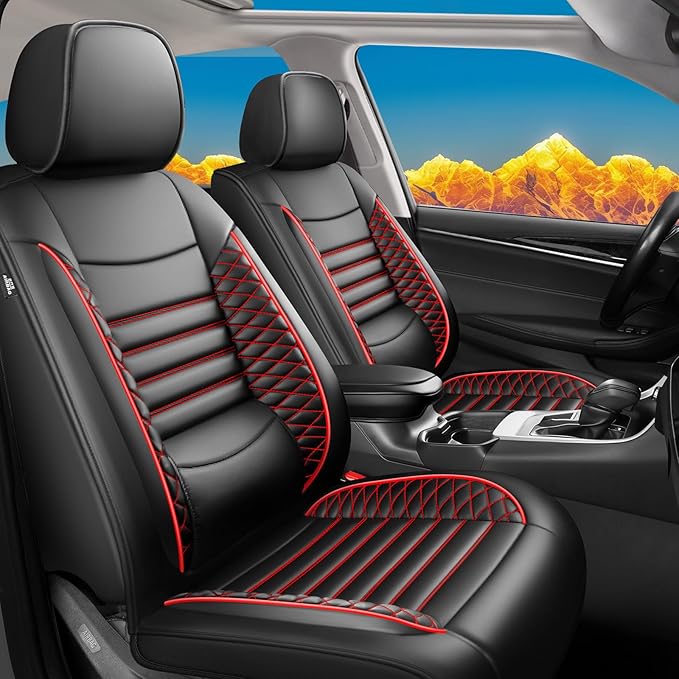Fit Forester Car Seat Covers for Subaru Forester 2007-2025 2026 - Upgraded Premium Waterproof & Breathable Leather, Airbag Compatible, All-Weather Seat Cushion Protector (2 Front/Black+Red)