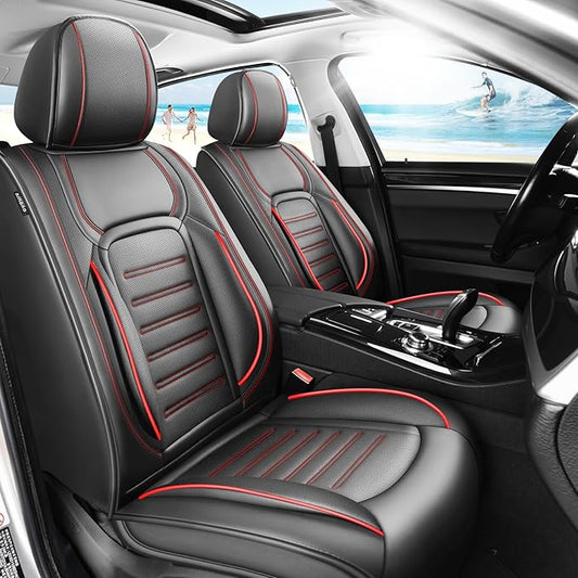 Fit Tucson Premium Leather Car Seat Covers Compatible with Hyundai Tucson 2010-2024 2026, Breathable, Wear Resistant, Airbag Compatible, All-Weather & Full Coverage, Full Set Red Line Black