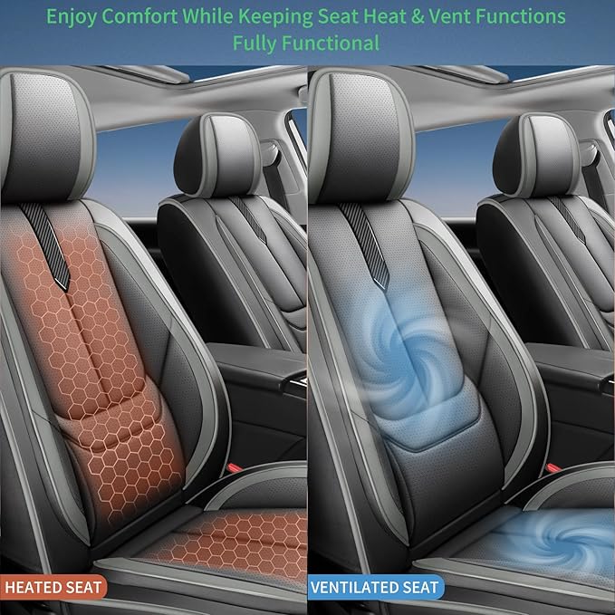 Fit Palisade Car Seat Covers for Hyundai Palisade 2000-2025 2026 -Upgraded Premium Waterproof & Breathable Leather,Airbag Compatible,All-Weather Seat Cushion Protector,2 Front/Black-Grey