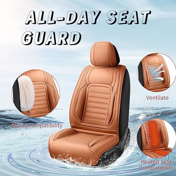 Fit Tucson Premium Leather Car Seat Covers Compatible with Hyundai Tucson 2010-2026, Breathable, Wear Resistant, Airbag Compatible, All-Weather Protection & Full Coverage, 2 Front Seat Brown