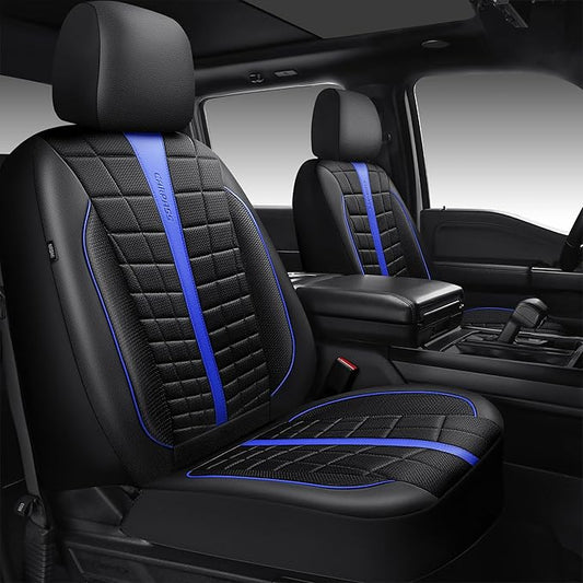 CAR PASS 3D Air Mesh Black Blue Seat Covers for Car,Leather Car Seat Cover Front Seats,Breathable Foam Premium Leather Mesh Front Seat Covers Universal Fit for Cars Sedans Trucks Vans SUVs,Black Blue