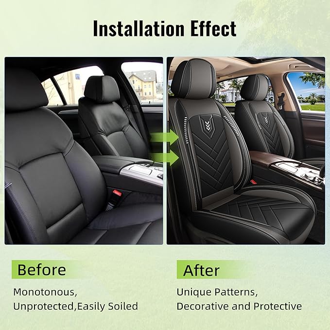 AOMSAZTO Car Seat Cover for Chevrolet Chevy Traverse 2018-2026 Front Set: Waterproof Faux Leather Car Seat Protector from Scratches - Interior Seat Covers Decoration Refresh Accessories - Black&Grey