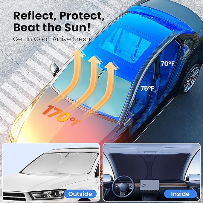 Windshield Sunshade for Subaru Outback 2020 2021 2022 2023 2024 2025 - Innovative No-Light-Pass Technology, Mirror Cut-Out, Blocks 99% UV Rays, Fade-Resistant, Easy-Fold Outback Windshield Sun Shade