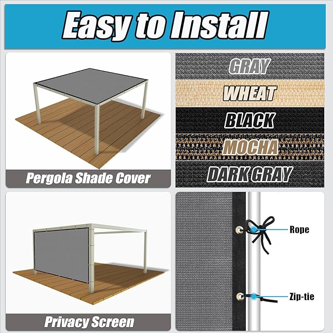 Amagenix 90% Shade Fabric 18'X 23' Gray Sun Shade Cloth with Grommets for Pergola Replacement Shade Cover Canopy, Heavy Duty, Cable Zip Ties Included (We Customized)