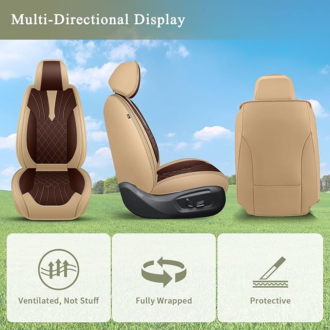 Breathable Car Seat Covers for Honda Pilot 2005-2016, Front Seats, Perforated Leather, Seat Protector, Interior Trim for Honda Pilot Accessories (Beige&Brown)