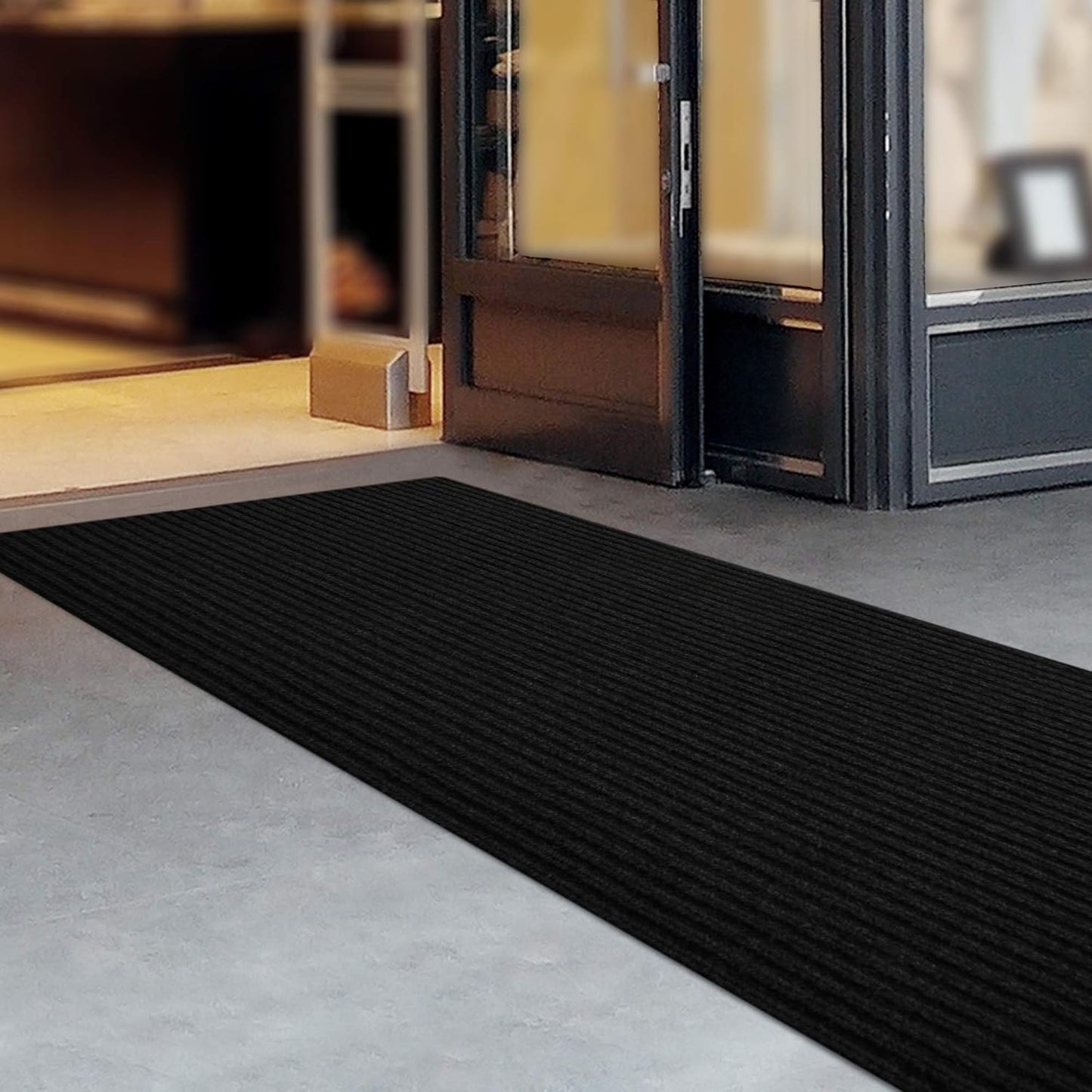 iCustomRug Spartan Weather Warrior Duty Indoor/Outdoor Utility Ribbed in 3ft,4ft,6ft Widths 70 Custom Sizes with Natural Non-Slip Rubber Backing 4'X72' in Black