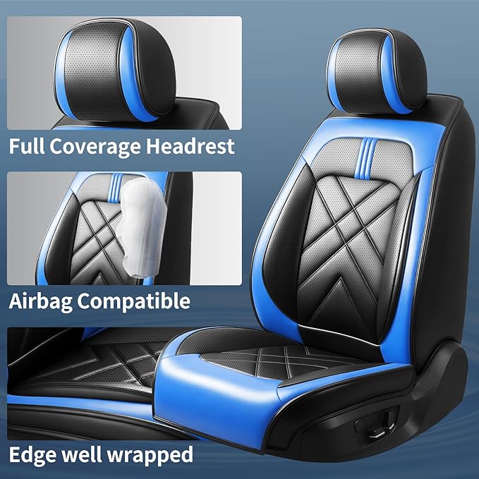 CX-5 Car Seat Covers Custom Fit for Mazda CX-5 2013-2025 2026, Full Coverage Leather Waterproof Breathable Seat Covers, Automotive Seat Protectors, Airbag Compatible(2 Front Seats, Black-Blue)