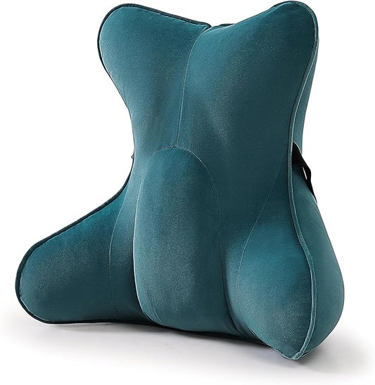 Lumbar Support Pillow (Pat. Pend) for Car Seat, Office Chair, Couch & Recliner, Ergonomic Back Support for Chair, Lower Back Pain Relief, with Adjustable Strap to Stay in Place, Slate Blue