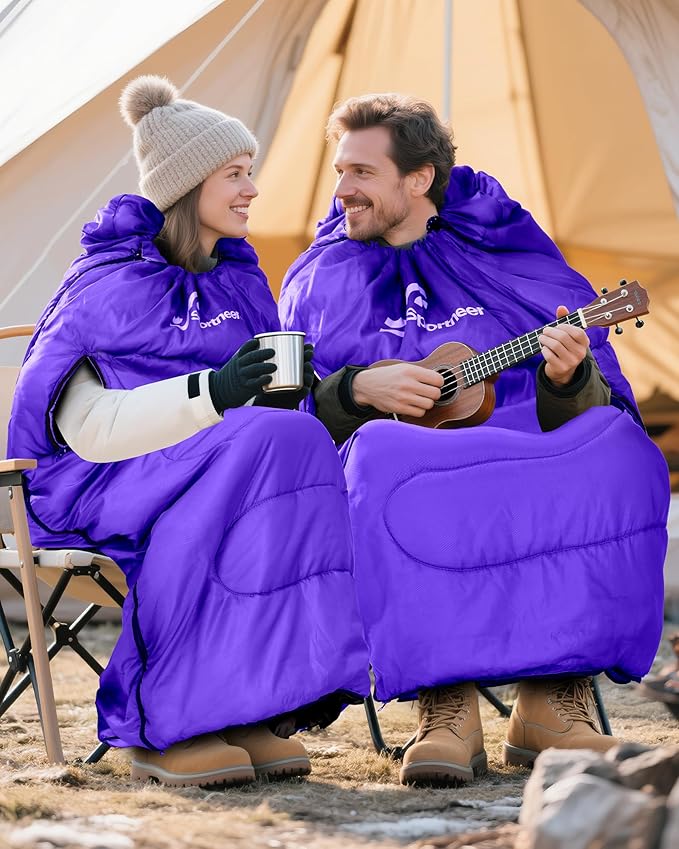 Sportneer Wearable Sleeping Bag for Adults & Kids – Walkable with Arm Zippers, Warm Weather & Cold Waterproof, Compact for Camping, Stadiums, Travel, Backpacking & Car Use