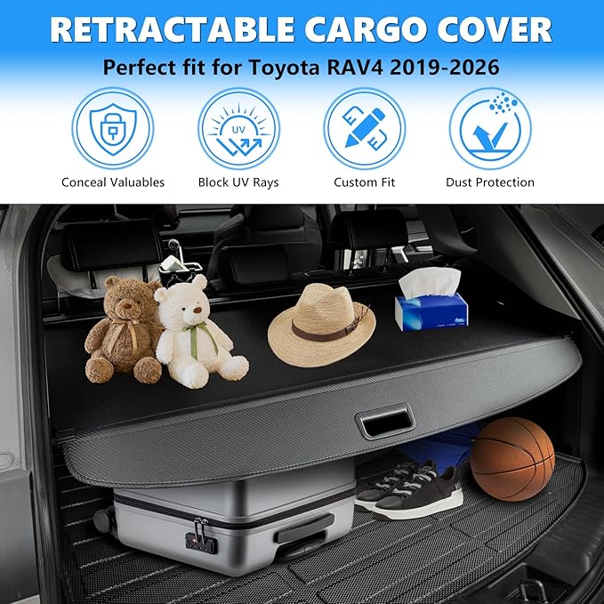 MIALUTY® Cargo Cover for 2019-2026 Toyota RAV4 Retractable Trunk Cover RAV4 Accessories Anti-Peeping Anti-Theft Privacy Screen,Trunk Luggage Shield Shade Carbon Fiber Texture