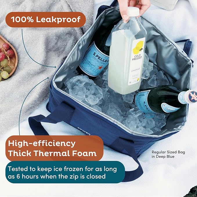 Nook Theory Reusable Insulated Grocery Bag - Leak Proof, X Large Cooler Bag - Insulated Shopping Bags for Groceries - Travel Cooler Bag for Frozen and Hot Food with Zippered Top (Ocean)