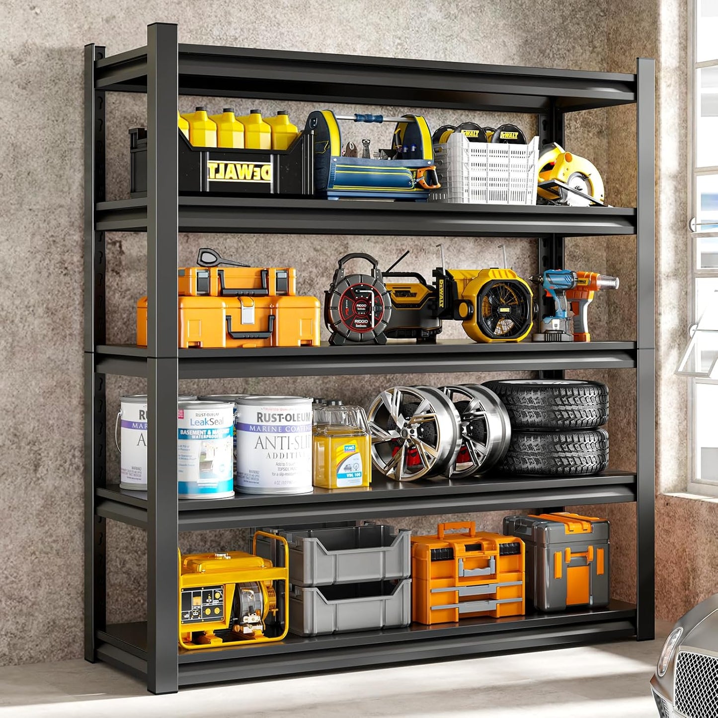 72" H Garage Shelving Unit, Garage Storage Shelves 2500LBS Heavy Duty Shelving, Adjustable 5 Tier Metal Shelving Utility Shelf, Storage Rack for Industrial, Warehouse, Basement (18" D*39.3" W*72" H)