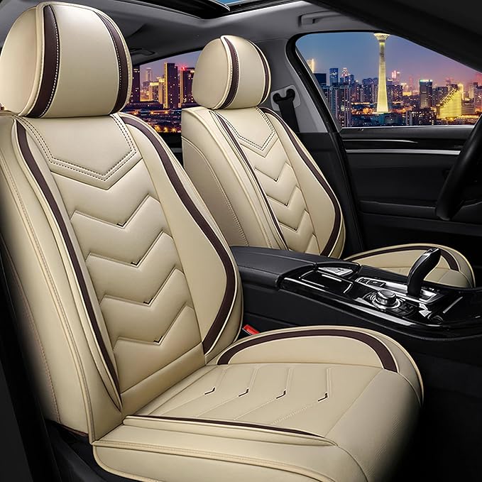 CTDS Car Seat Covers for Toyota Corolla 2000-2026, Stylish Sport Seat Cover, Premium Nappa Leather Car Seat Cover. Automobile Seat Covers Sets.(Standard 2 Seats/Beige)