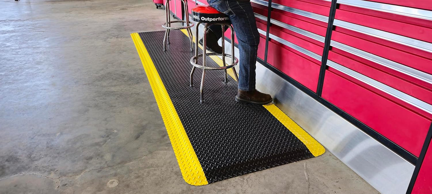 Rhino Mats, American Classic Diamond Anti-Fatigue Mats, Industrial Ergonomic Comfort Standing Mat for Work, Home, Garage, Office, Kitchen or Anywhere (Black/Yellow 1" Thick, 2 FT. x 23 FT.)