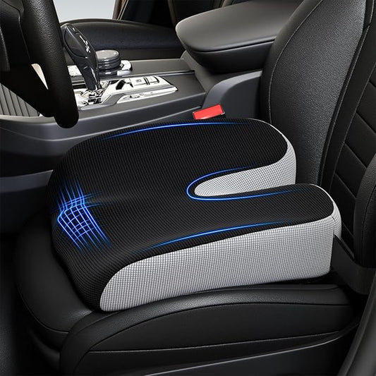 Adult Car Booster Seat Cushion - Memory Foam Car Seat Wedge Cushion - Coccyx Cushion for Tailbone Pain - Driver Seat 3 Inch Height Boost Cushion - for Cars, Trucks, Home & Office Chairs, Black