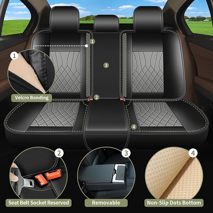 Full Set Car Seat Covers for Nissan Maxima 2011-2025 2026: Breathable Perforated Leather Seat Cover (Black&Grey)