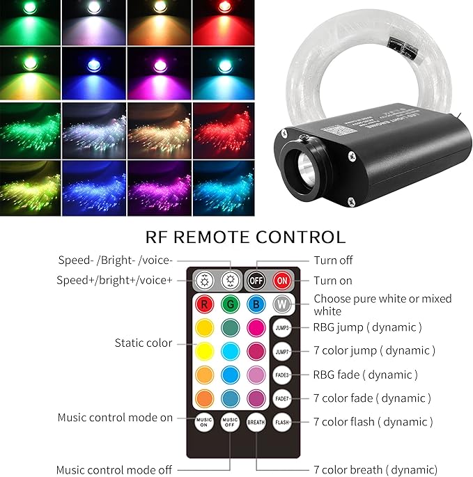 ATOKEE Starlight Headliner Kit Mixed 500pcs 9.8ft, 16W Sound Activated Fiber Optic Star Ceiling Lights Kit for Car Roof, Controlled by App/Remote