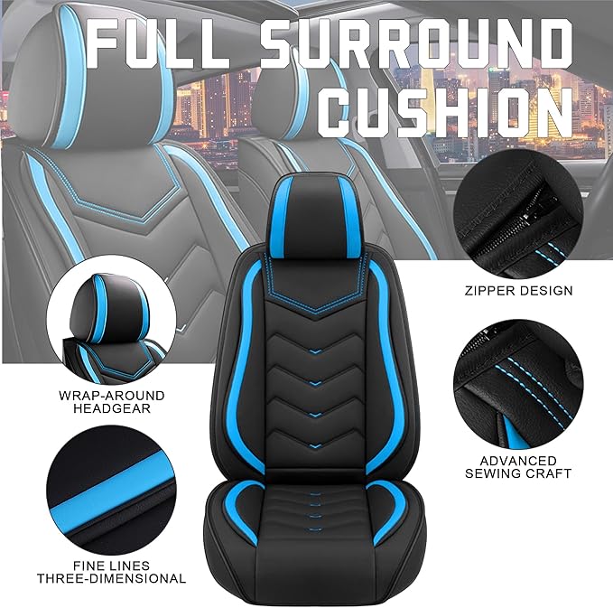 CTDS Car Seat Covers for Toyota RAV4 2000-2026, Stylish Sport Seat Cover, Premium Nappa Leather Car Seat Cover. Automobile Seat Covers Sets.(Standard 2 Seats/Black Blue)