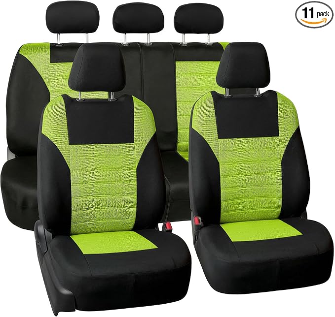 FH Group Automotive Car Seat Covers Full Set Premium 3D Air Mesh Front Seat Covers, Airbag Compatible & Split Bench Cover Universal Fit Interior Accessories for Cars Trucks and SUVs - Green