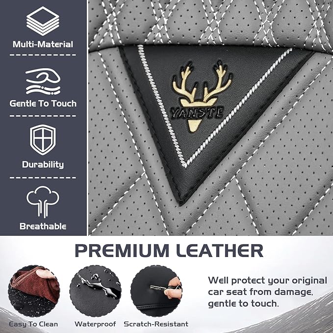Truck Seat Covers for GMC Sierra 3500 2007-2026, Waterproof Premium Leather Full Coverage Car Seat Cover, Muscle Sport Style Auto Interior Seat Cover Sets (Full Set/Black Gray)