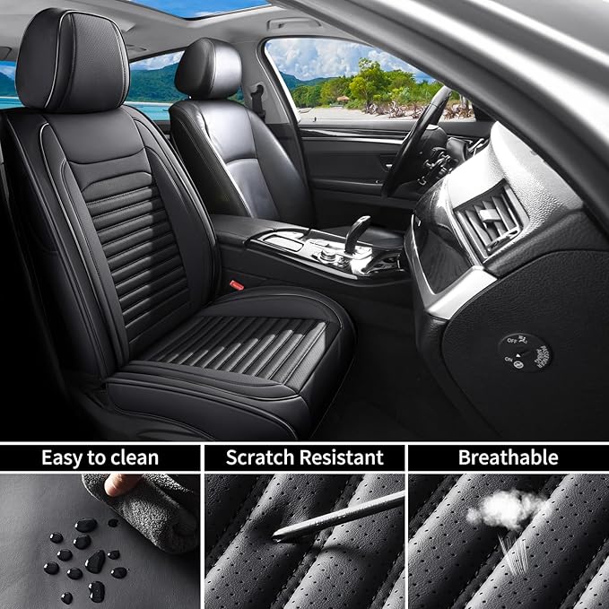 Front Seat Covers Fit for Toyota Prius 2001-2026, Car Seat Covers Front Seats, Breathable Faux Leather Automotive Seat Covers Front Pair Anti-Slip Seat Cover(Black, Front)