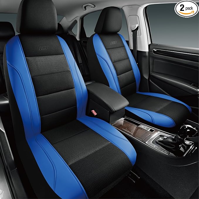 Skechers Men’s Seat Covers, Air-Cooled Memory Foam Car Seat Covers Front Seats, Airbag Compatible,Universal Fit for Most Cars, SUVs, Vans and Trucks,Blue