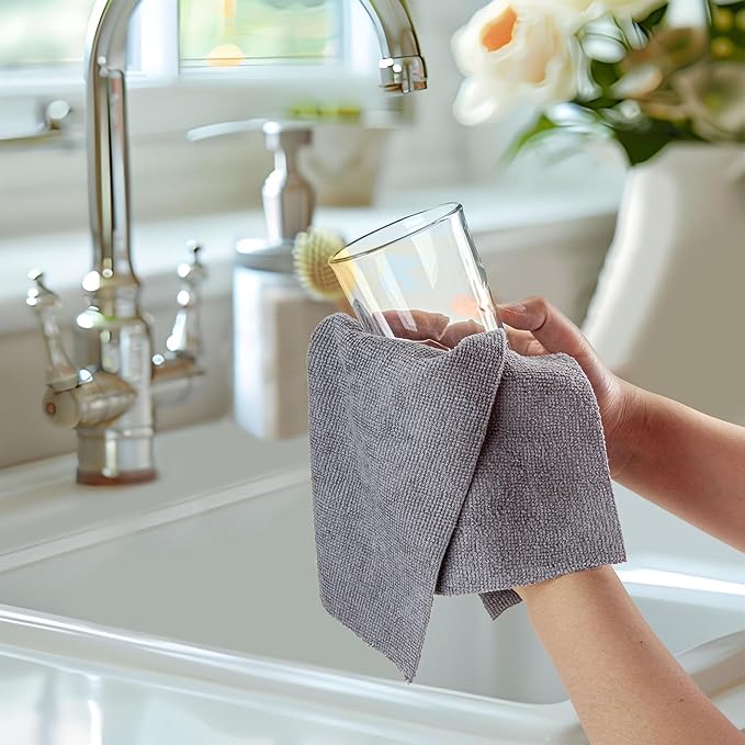 CARTMAN 60 Pack Microfiber Cleaning Cloth, Reusable Tear Away Towels Roll, 12"x12", Multi-Purpose Microfiber Towels Cleaning, Lint Free, Absorbent Cleaning Rags for Kitchen, Car, Glass (Grey)