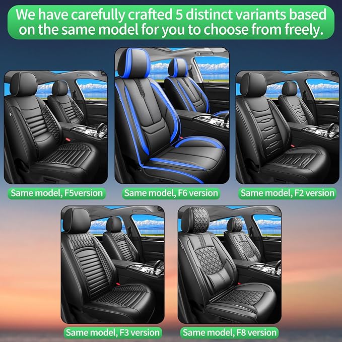 Fit Palisade Car Seat Covers for Hyundai Palisade 2000-2025 2026 - Upgraded Premium Waterproof & Breathable Leather,Airbag Compatible,All-Weather Seat Cushion Protector,Full Set,Black-Blue