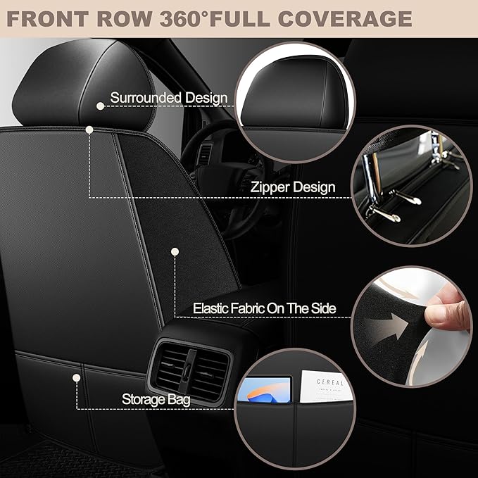 TTX LIGHTING for Nissan Rogue Sport 2017-2022 Car Seat Covers, Breathable Ice Silk & Leather Seat Protector, Cool & Anti-Sweat for Long Driving, Airbag Compatible, 5 Seats Full Set (Black)