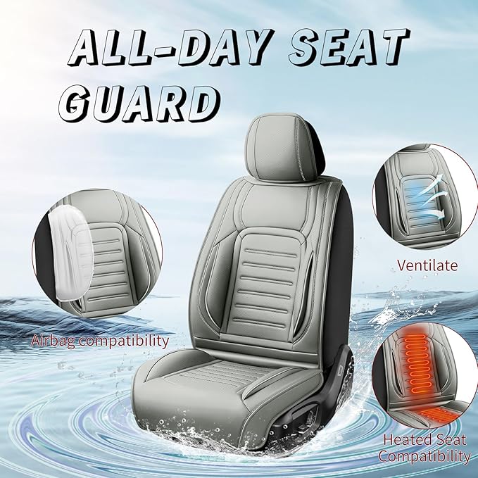 Fit Tucson Premium Leather Car Seat Covers Compatible with Hyundai Tucson 2010-2024 2026, Breathable,Wear Resistant, Airbag Compatible, All-Weather Protection & Full Coverage, 2 Front Seat Gray