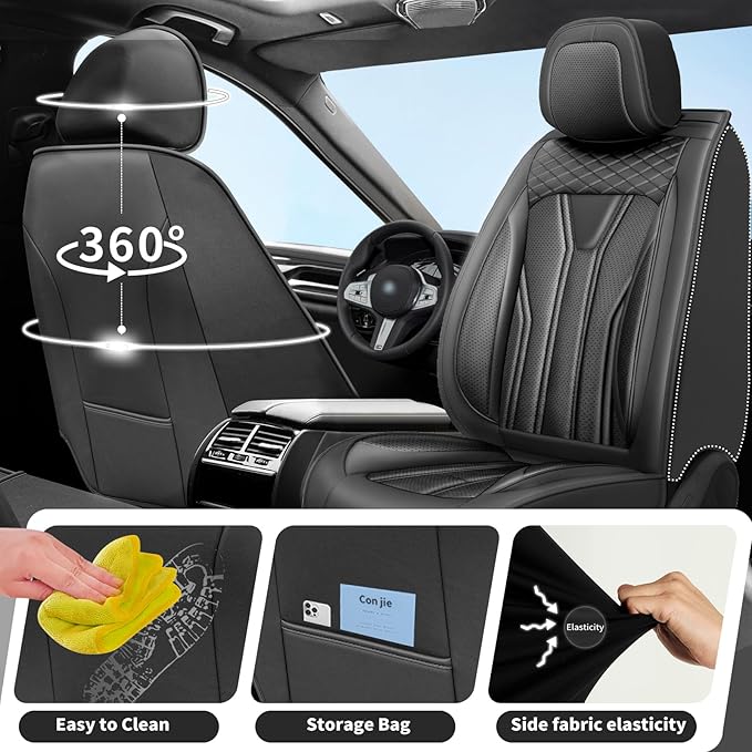 Fit Accord Car Seat Covers Premium Leather for Honda Accord 2012-2025 2026. Waterproof， Breathable, Scratch-Resistant & All-Weather Seat Cushion Protector（Full Set,All Black）