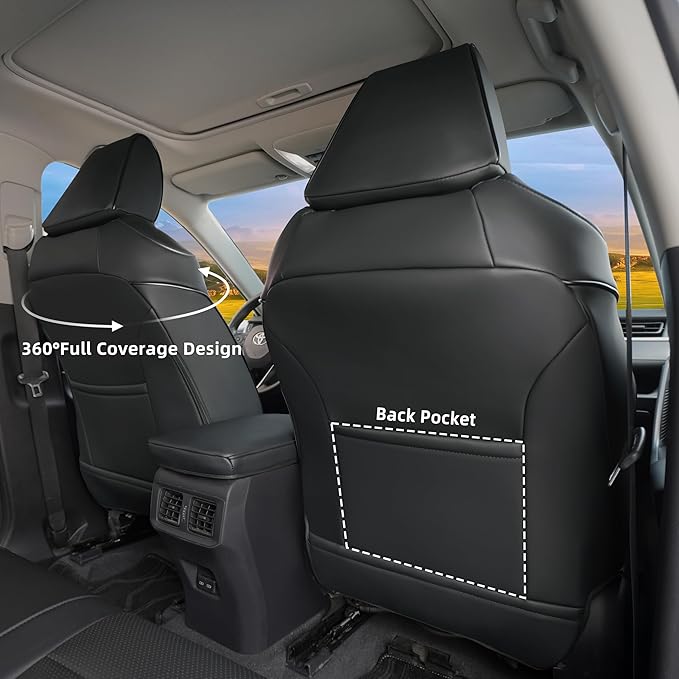 Lolcar Rav4 Seat Covers Custom Fit for Toyota Rav4 2021-2024 Prime SE,XSE & 2019-2025 Hybrid/PHEV SE,XSE, Leather Truck Seat Cover Full Set for SUV,Faux Leather(Black)