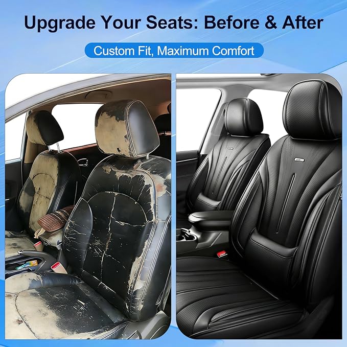 Fit HR-V Car Seat Covers (Front Pair) for Select Honda HRV 2016-2025 2026 LX/EX/EXL/Sport - Full Coverage Leather, Airbag Compatible, Breathable Waterproof & All Weather Seat Protector, Black