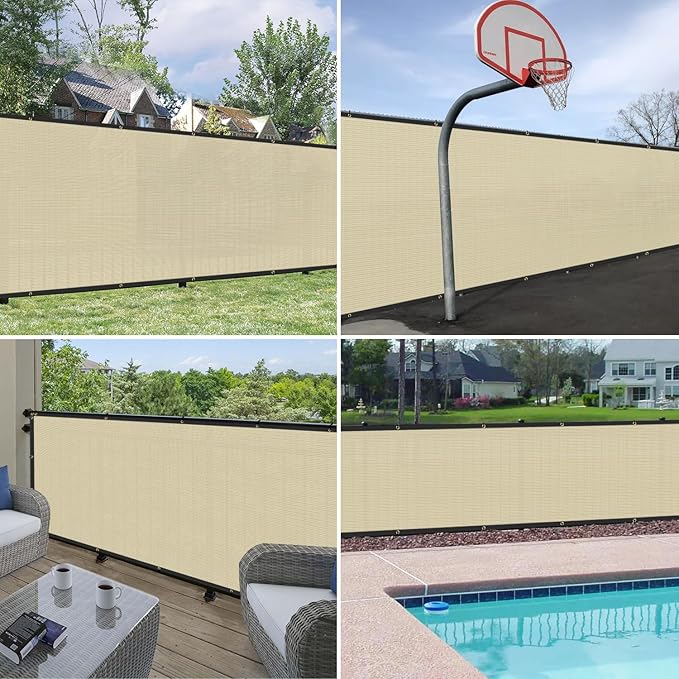 Windscreen4less Privacy Fence Screen Heavy Duty Windscreen Fencing Mesh Fabric Shade Net Cover with Brass Grommtes for Outdoor Wall Garden Yard Pool Deck, 8'x1' Beige