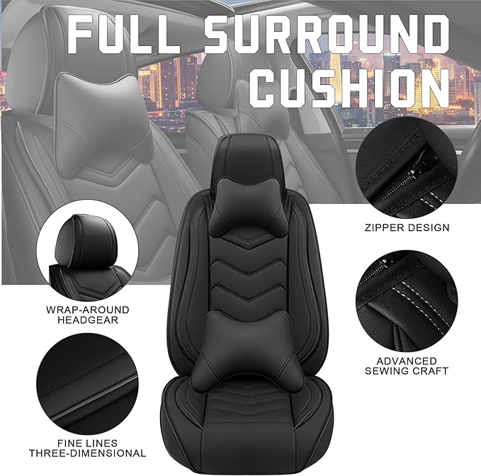 CTDS Car Seat Covers for Toyota Corolla 2000-2026, Stylish Sport Seat Cover, Premium Nappa Leather Car Seat Cover. Automobile Seat Covers Sets.(Luxury 5 Seats/Pure Black)