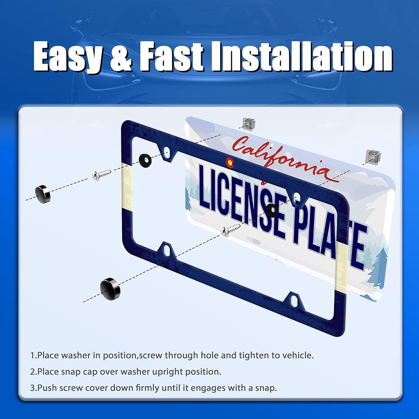 Colorado State Flag License Plate Frame License Plate Stainless Steel Parts Funny License Plate Decorative with Screws Size 12.3" x 6.3" for Men Women