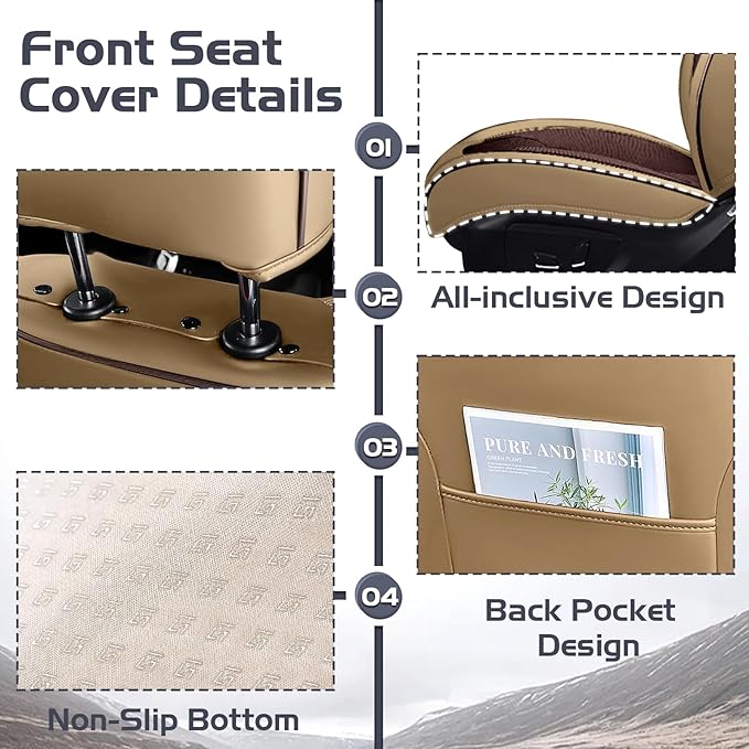 Truck Seat Covers for Chevy Silverado 1500 2007-2026, Waterproof Premium Leather Full Coverage Car Seat Covers, Muscle Sport Style Auto Interior Seat Cover Sets (Front Set/Brown Coffee)