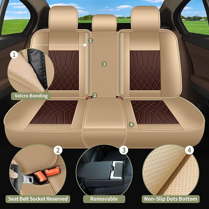 Breathable Car Seat Covers for Honda HRV HR-V 2026 2025 2024 2023 2022 2021 2020 2019 2018 2017 2016, Perforated Leather Full Set 5 Seats, for Honda HRV HR-V Accessories (Beige&Brown)
