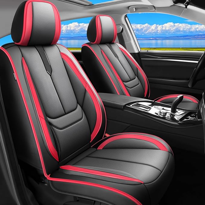 Fit CRV Car Seat Covers for Honda CR-V 2013-2024 2025 2026 -Upgraded Premium Waterproof & Breathable Leather,Airbag Compatible,All-Weather Seat Cushion Protector,Full Set,Black-Red
