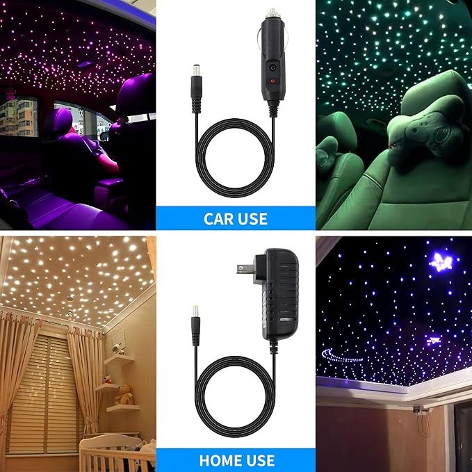 ATOKEE 16W Mixed 295pcs 9.8ft Fiber Optic Lights, Sound Activated Starlight Headliner Kit for Car Home Ceiling Decor, Controlled Via Bluetooth App / 28-Key RF Remote