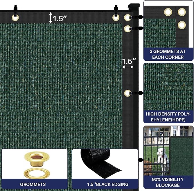 Windscreen4less Privacy Fence Screen Heavy Duty Windscreen Fencing Mesh Fabric Shade Net Cover with Brass Grommtes for Outdoor Wall Garden Yard Pool Deck, 8'x86' Green
