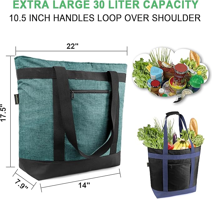 BeeGreen Cooler Bag Soft Insulated Tote for Beach Travel Grocery Shopping Lunch Portable Large Ice Coolers with Handle Hard Freezer Bags with Zippered Top Foldable Leakproof Delivery Totes Purple