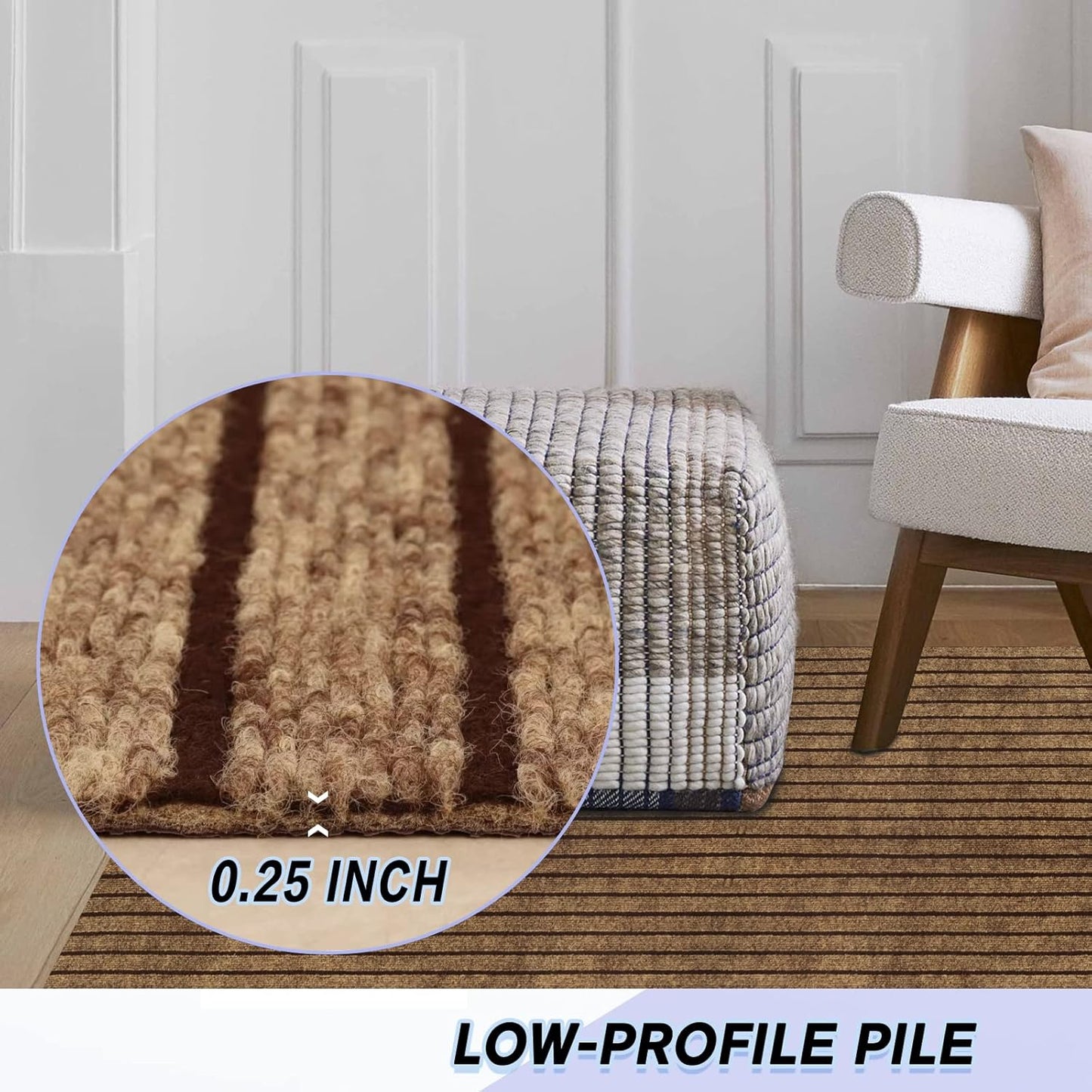 Custom Size Backed Non-Slip Area Rugs Runner, Easy Clean, Waterproof Runner Rugs for Hallway Entryway, Kitchen, Laundry, 3FT x 69FT, Brown Stripe