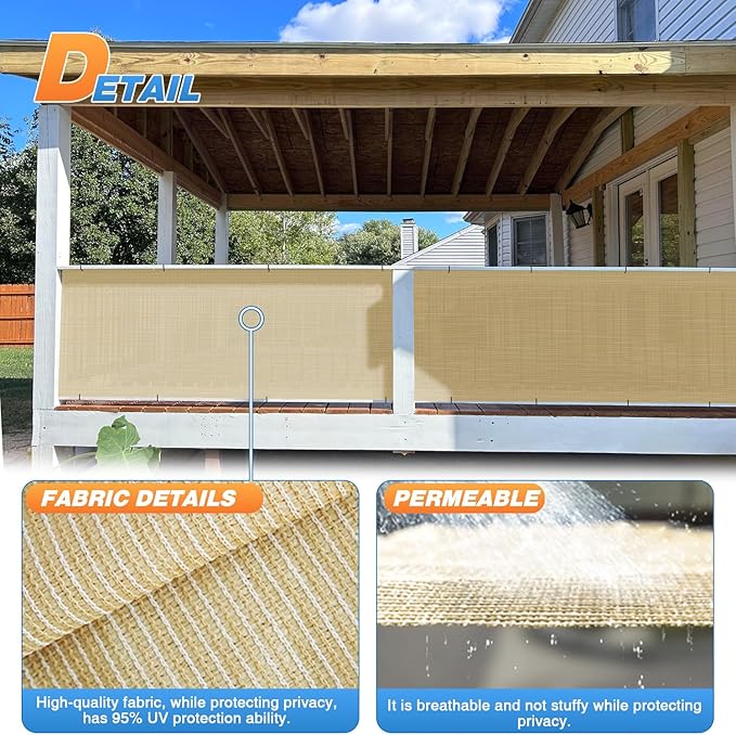 TANG Sun Shade Fabric Roll 8'x59' Shade Cloth for Garden Beige HDPE Mesh Shading Pergola Cover Replacement Canopy, 95% Blockage Sunshades for Outdoor Patio Backyard Plant